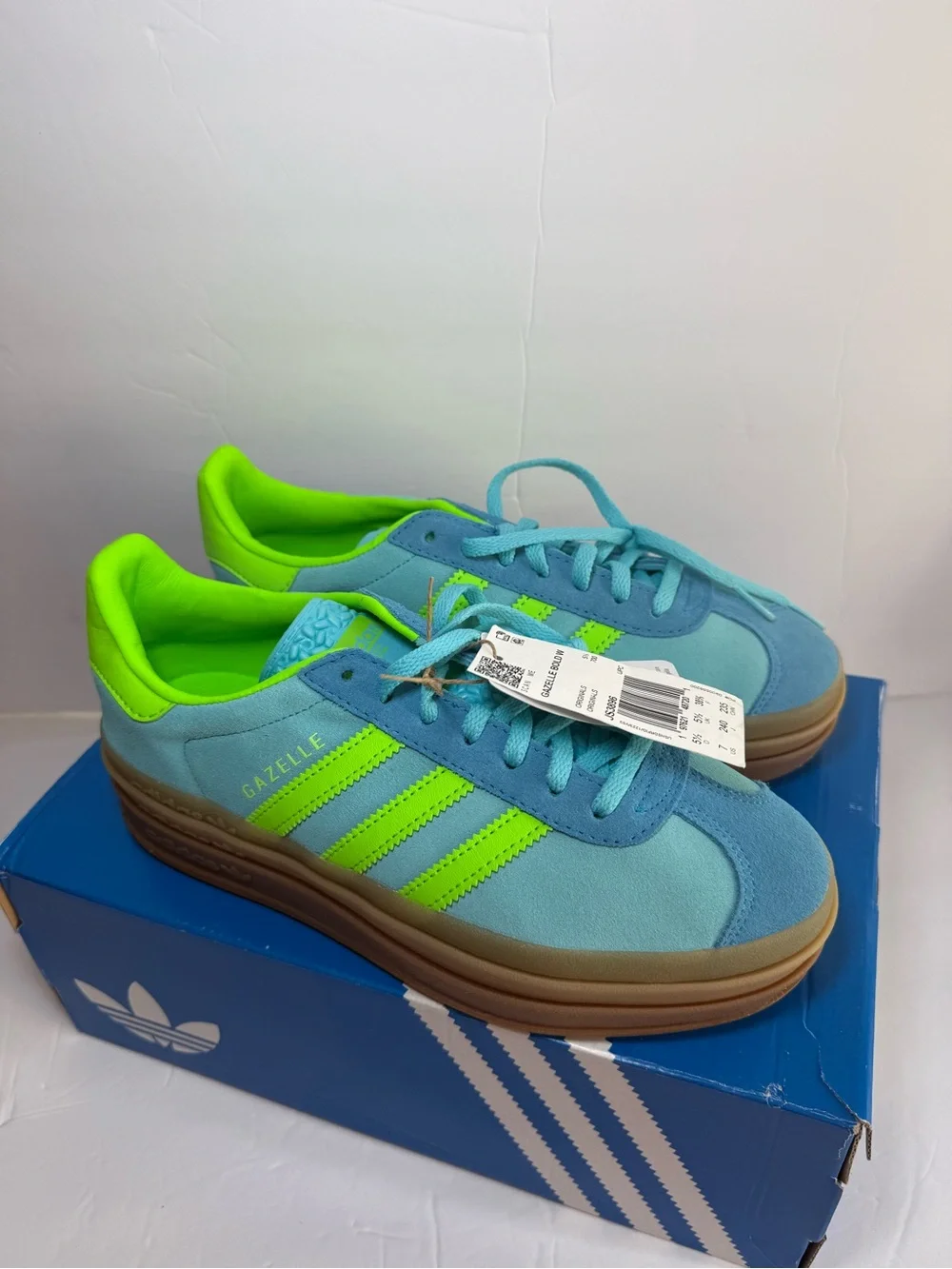 Adidas Gazelle Bold - Aqua Blue / Neon Green - Women’s Size 7 - NWT - JS3896